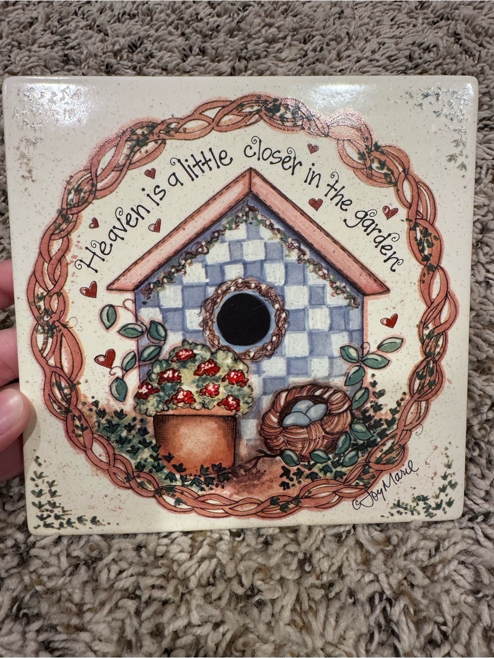 Ceramic Garden Themed Trivet “Heaven is a little closer in the garden...” 6x6